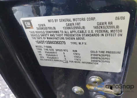 2006 GMC Envoy Slt from USA, damaged, VIN 1GKDT13S662362279